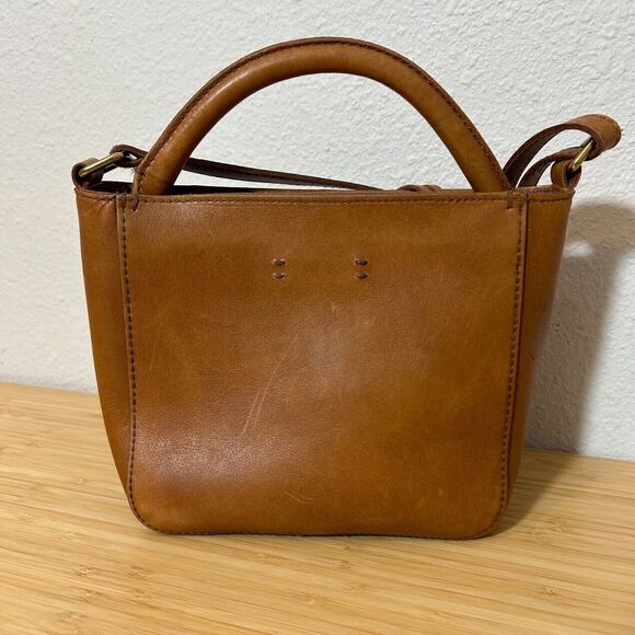 Madewell Mini Abroad Leather Crossbody Bag Purse Tan Brown Leather L4913 - Picture 3 of 6